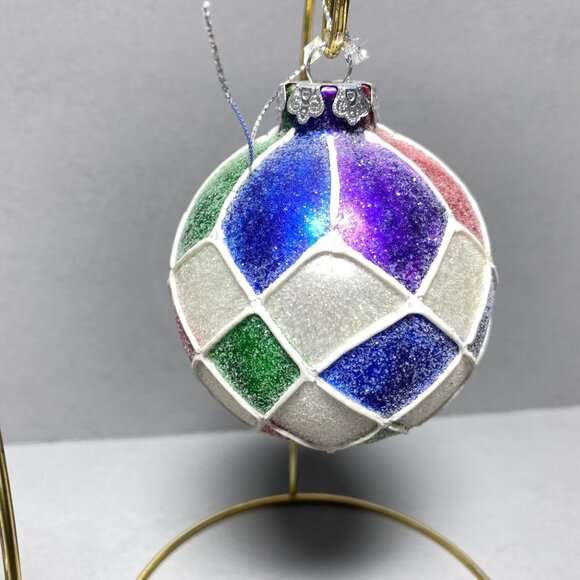 Christmas Ornaments 3 PC Set Multicolored Plastic Ball and Teardrop W/ Sparkles - Picture 7 of 10
